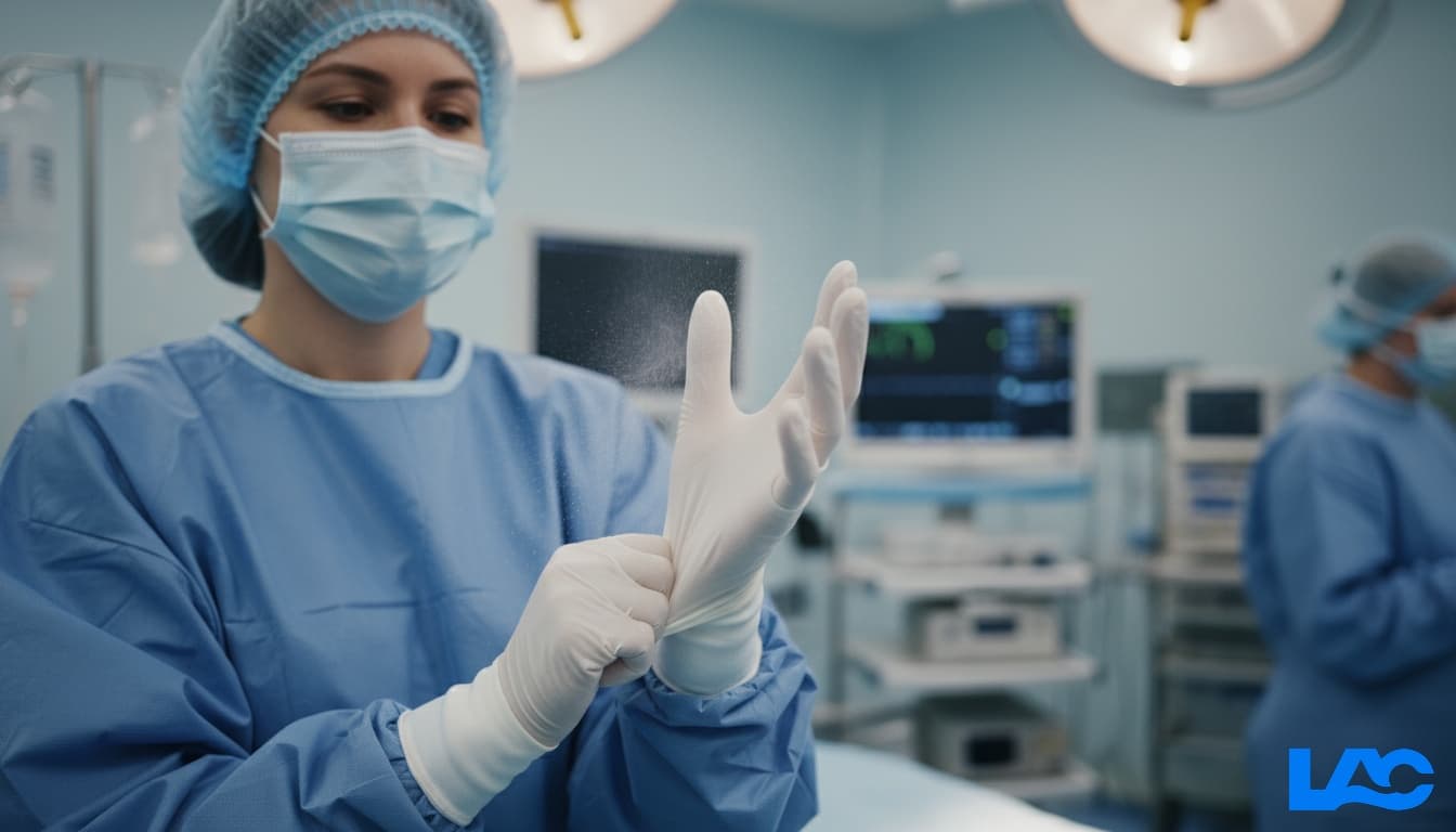 Premium powdered medical gloves by LAC Health for healthcare professionals offering comfort and easy donning