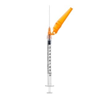 Sol-Care 1mL Luer Lock Syringe With Safety Needle Orange 25G x 1'' 300CS - 12510SN