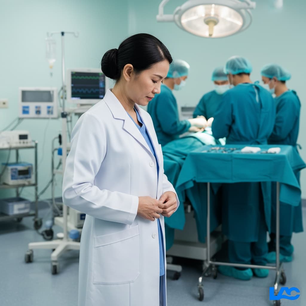 Professional lab coat for healthcare workers by LAC Health providing high-quality protection and polished look