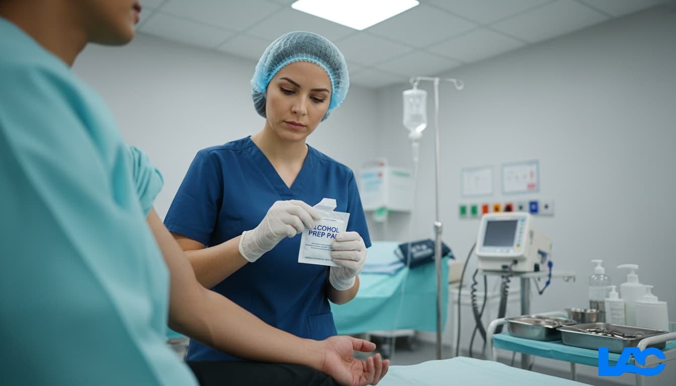 Medical-grade alcohol prep pads with 70% isopropyl alcohol by LAC Health for professional skin antisepsis