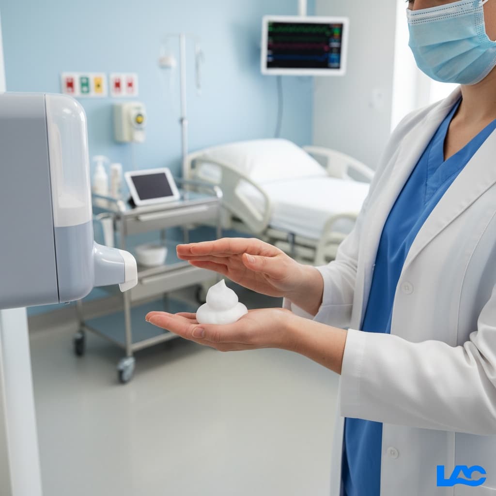 Foam Sanitizer bottle by LAC Health for professional medical hand hygiene