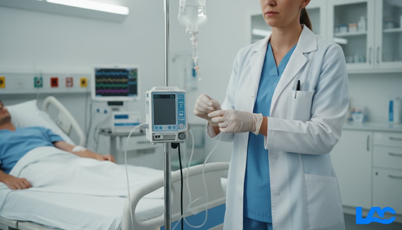 High-quality IV infusion supplies including bags, lines, and pumps by LAC Health for professional medical use