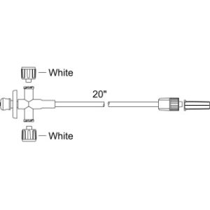 3-Way Anesthesia Style Stopcock Standard Bore Extension with Injection Site  Non-Vented White Caps  Male Luer Lock  50CS - MX252L