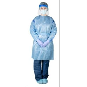 Poly-Coated Chemotherapy Gown  ASTM F739-12  Hook and loop neck closure  Waist ties & knit cuffs - G1006