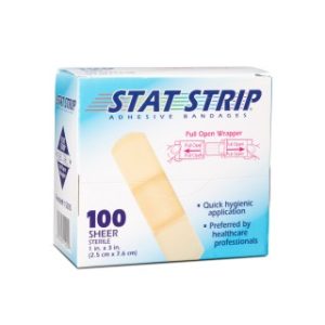 Sheer Adhesive Bandages 1 x 3  Stat Strip  100BX  12 BXCS - 15205