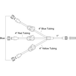 Standard Bore Color-Coded Trifurcated Extension with Pinch Clamps  Non-Vented Blue Caps  Male Luer Lock  25CS - MX458L